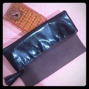 🆕Lord & Taylor Metallic Blue Clutch Bag Two Toned